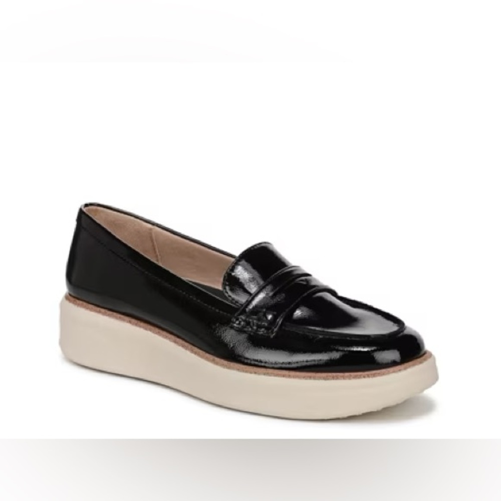 Life Stride Black Patent Penny Loafer with Cream Platform Sole